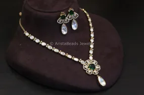 Dainty Uncut Polki Kundan Set - Green