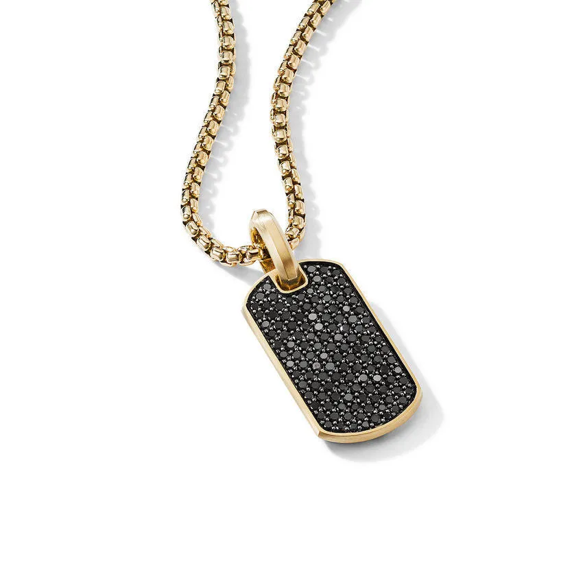 David Yurman Gents Streamline Tag in 18K Yellow Gold with Pave Black Diamonds