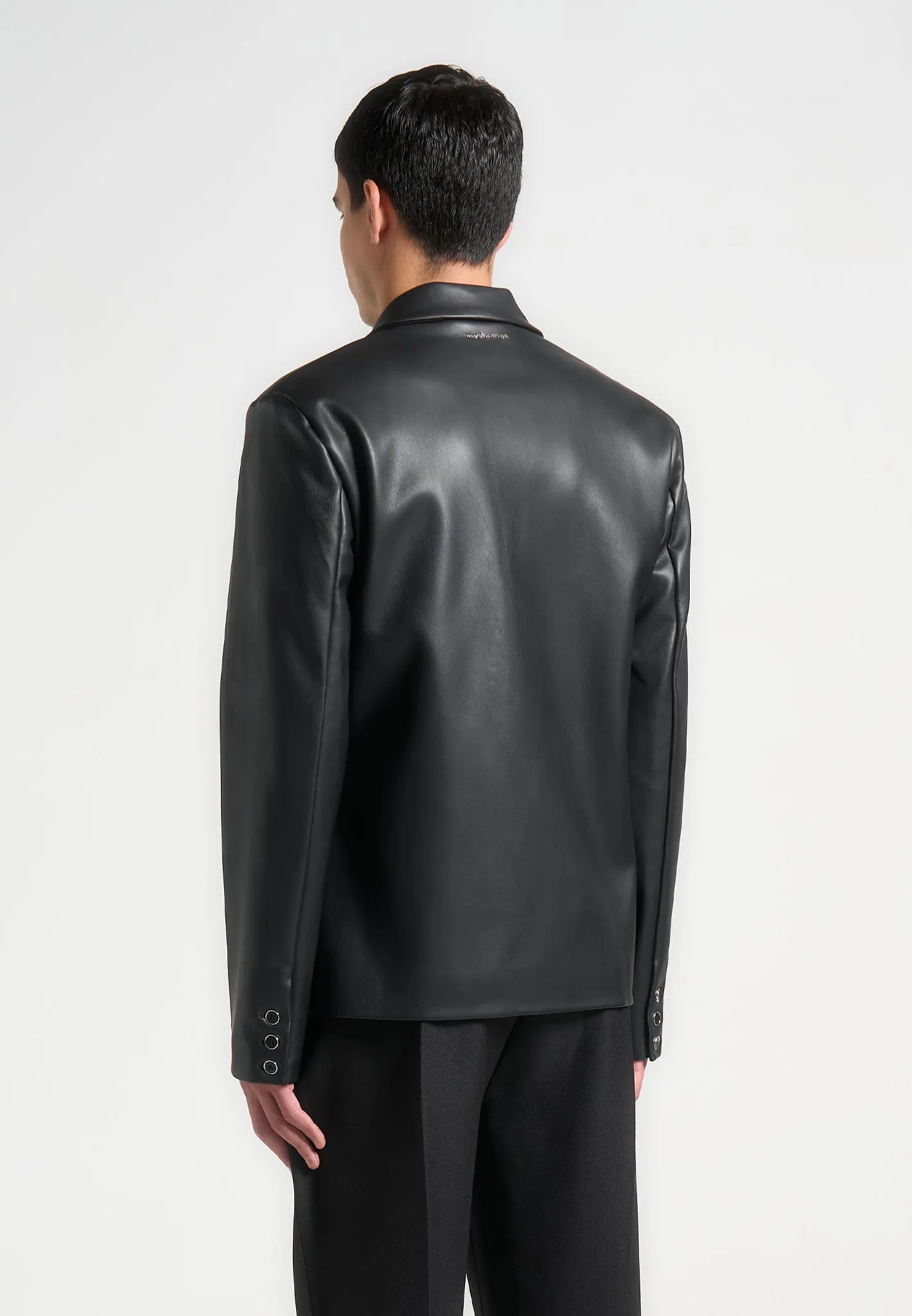 Double Breasted Leather Suit Jacket - Black