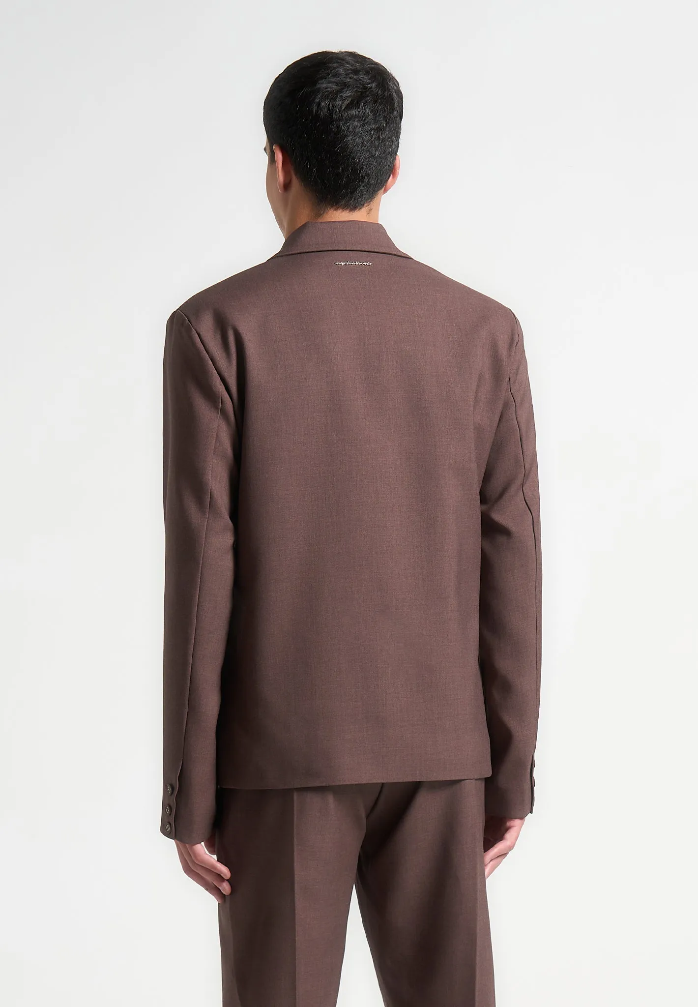 Double Breasted Twill Suit Jacket - Brown