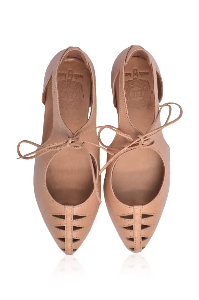 Eden Pointy Toe Ballet Flats in Vintage Beige