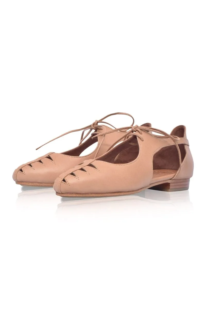 Eden Pointy Toe Ballet Flats in Vintage Beige