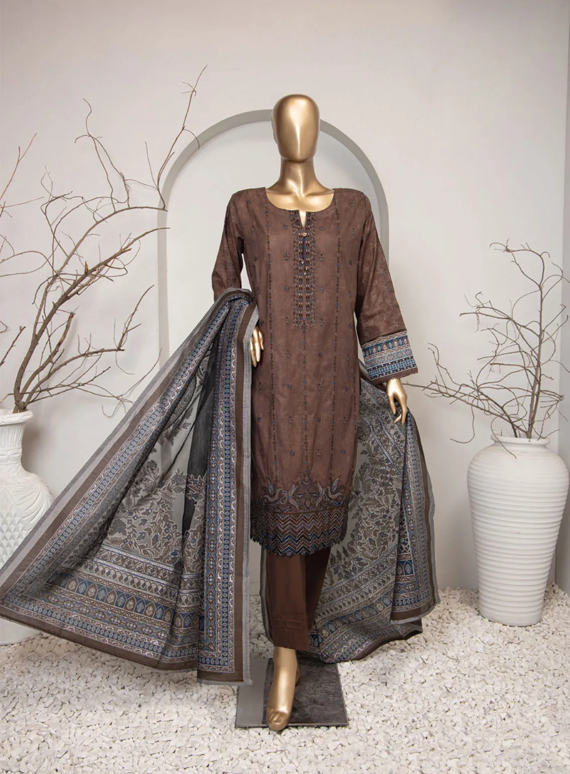 Eid Edit By HZ Textile Embroidered Lawn 3 Piece Stitched Suit HZ24EE D-410