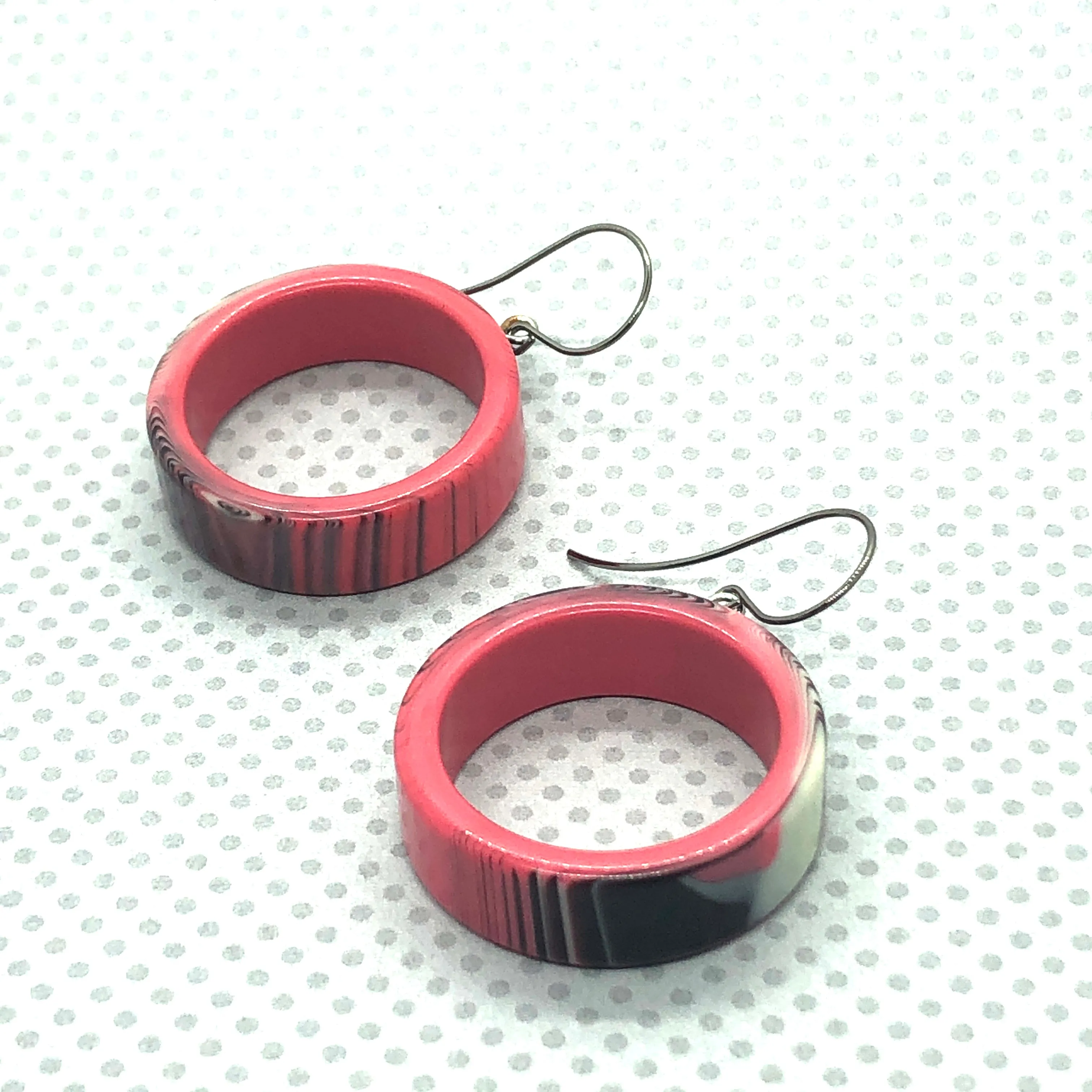 French Pink Marbled Donut Drop Earrings *