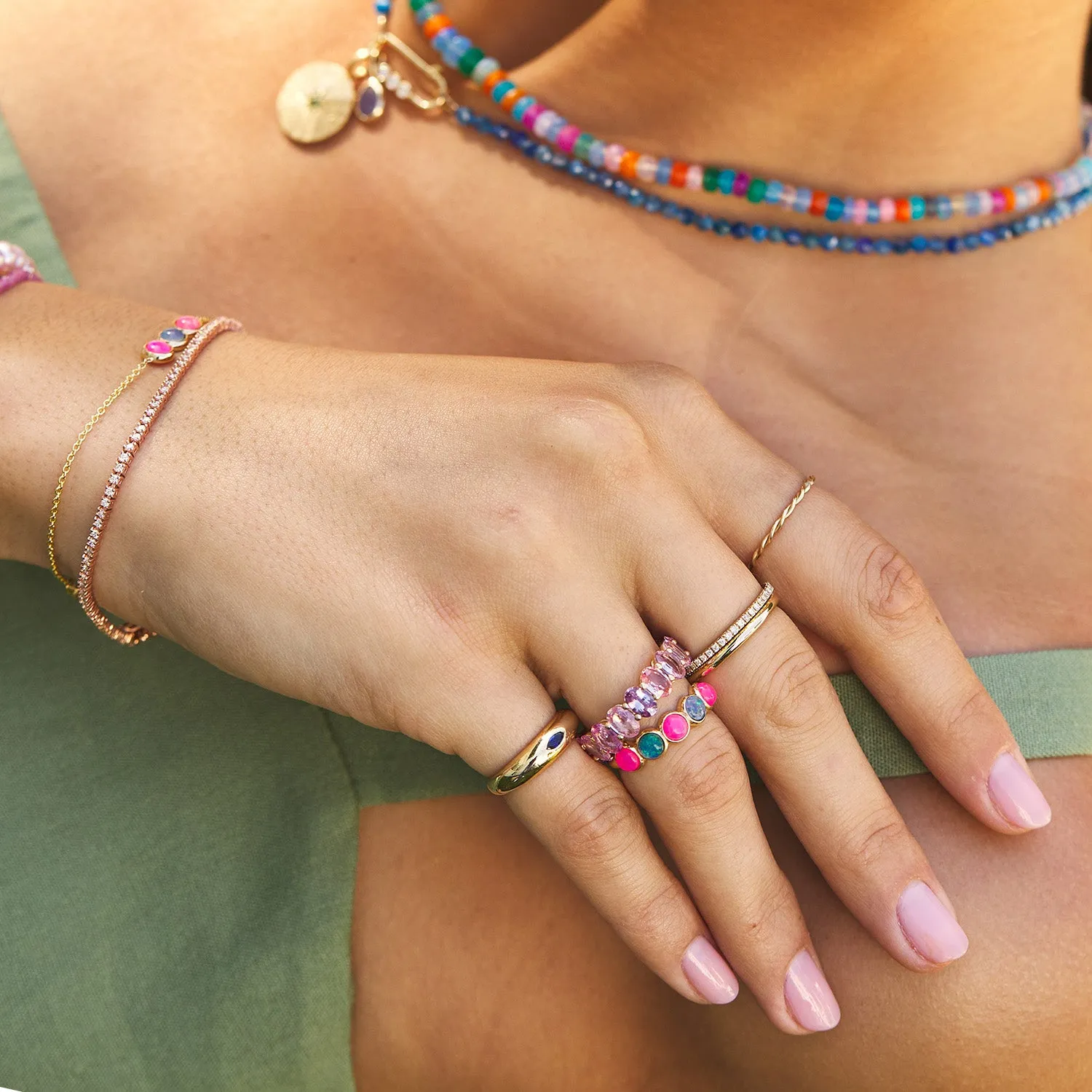 Genuine Pink Sapphire Oval Eternity Band