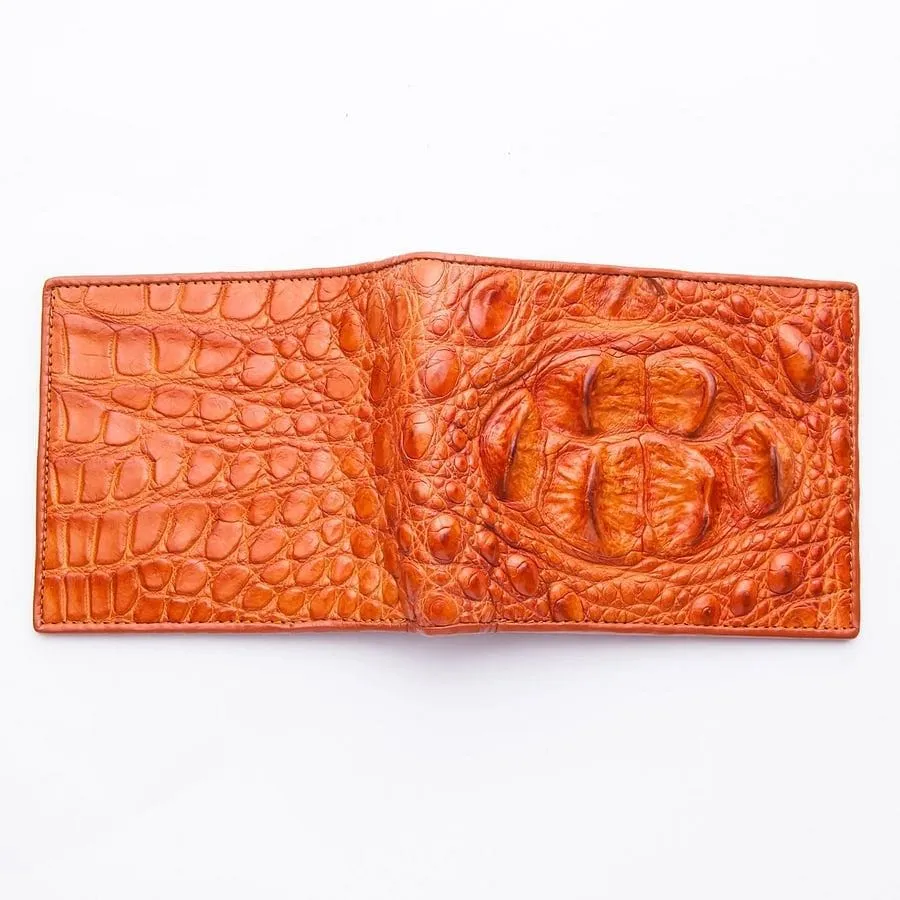 Golden Tan Brown Real Crocodile Hornback Skin Leather Mens Wallet