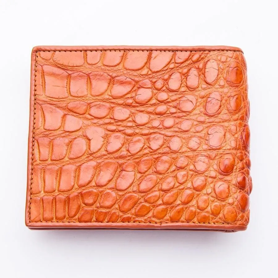 Golden Tan Brown Real Crocodile Hornback Skin Leather Mens Wallet