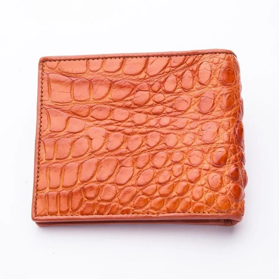 Golden Tan Brown Real Crocodile Hornback Skin Leather Mens Wallet