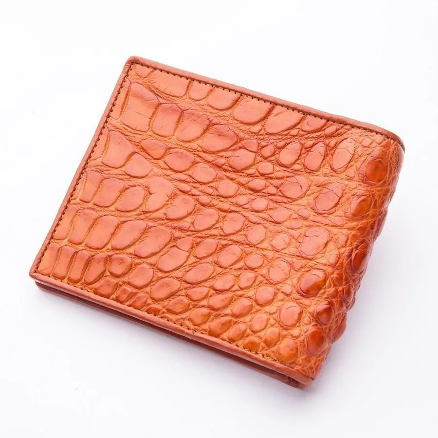 Golden Tan Brown Real Crocodile Hornback Skin Leather Mens Wallet