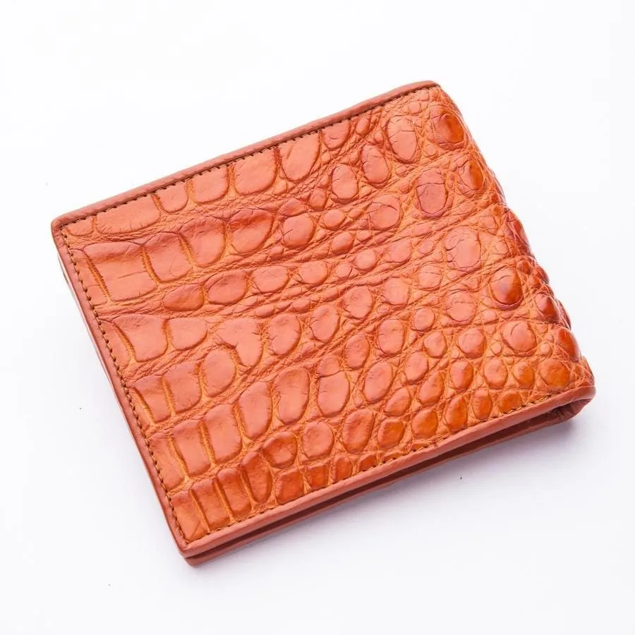 Golden Tan Brown Real Crocodile Hornback Skin Leather Mens Wallet