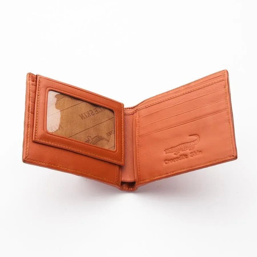 Golden Tan Brown Real Crocodile Hornback Skin Leather Mens Wallet