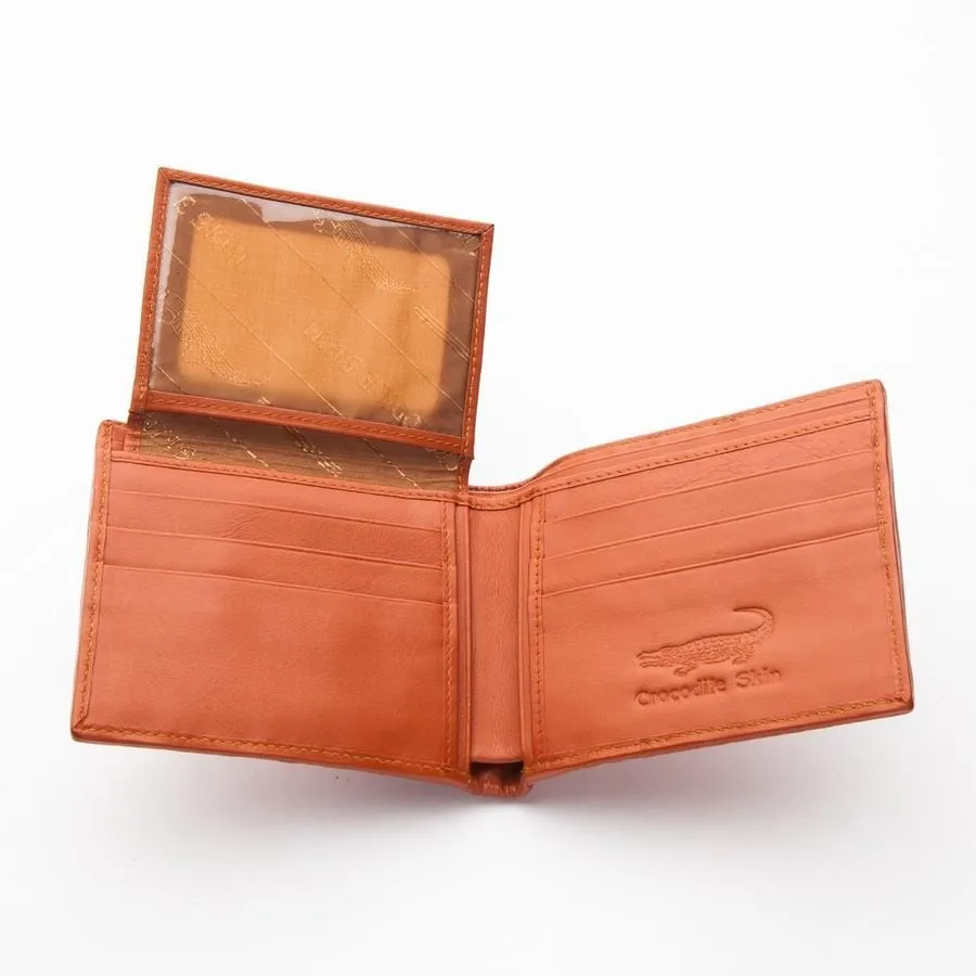 Golden Tan Brown Real Crocodile Hornback Skin Leather Mens Wallet