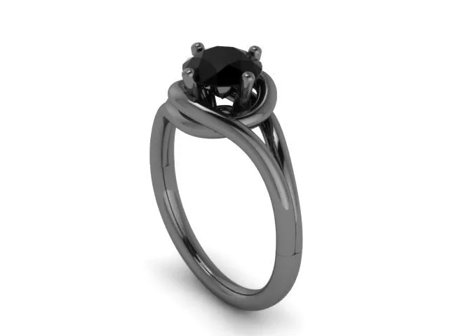 Grace Collection Engagement Ring in 14K Black Gold Wedding Ring with 7mm Round Black Diamond Center  Gemstone Engagement Rings U