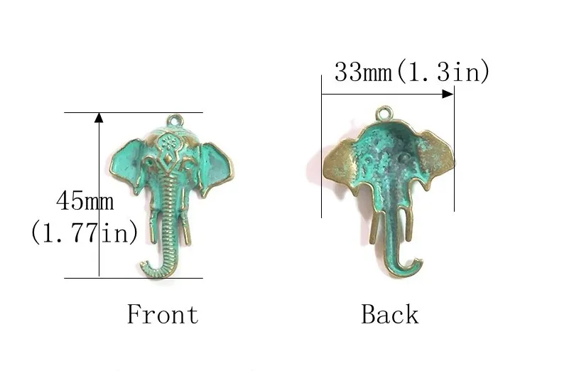 Green Patina Elephant Charms Pendants