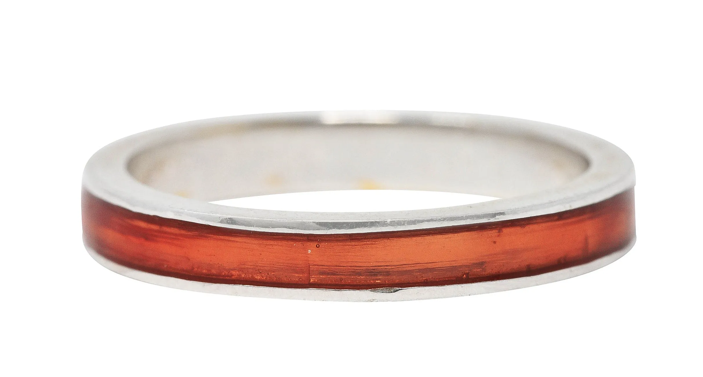 Hidalgo Vintage Orange Enamel 18 Karat White Gold Eternity Band Ring