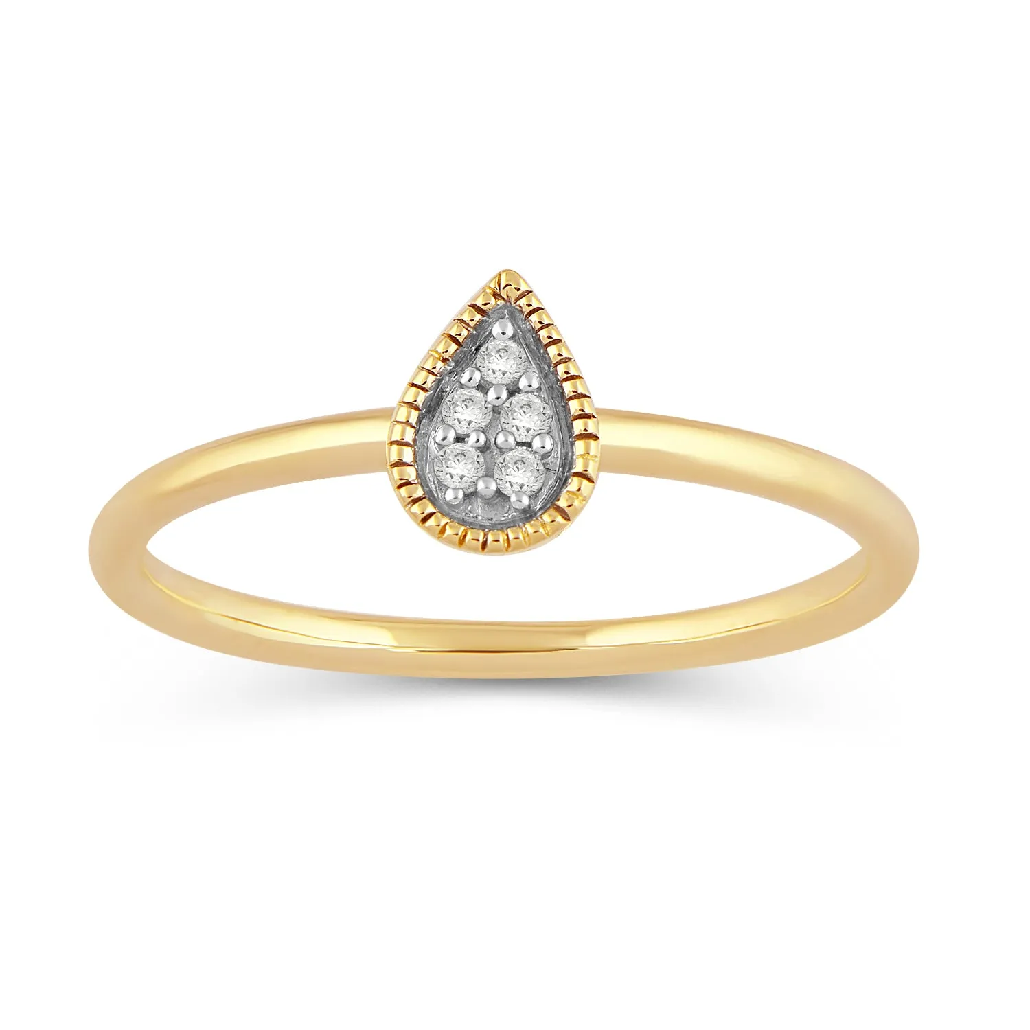 Jewelili 10K Yellow Gold With Natural White Round Diamonds Teardrop Ring