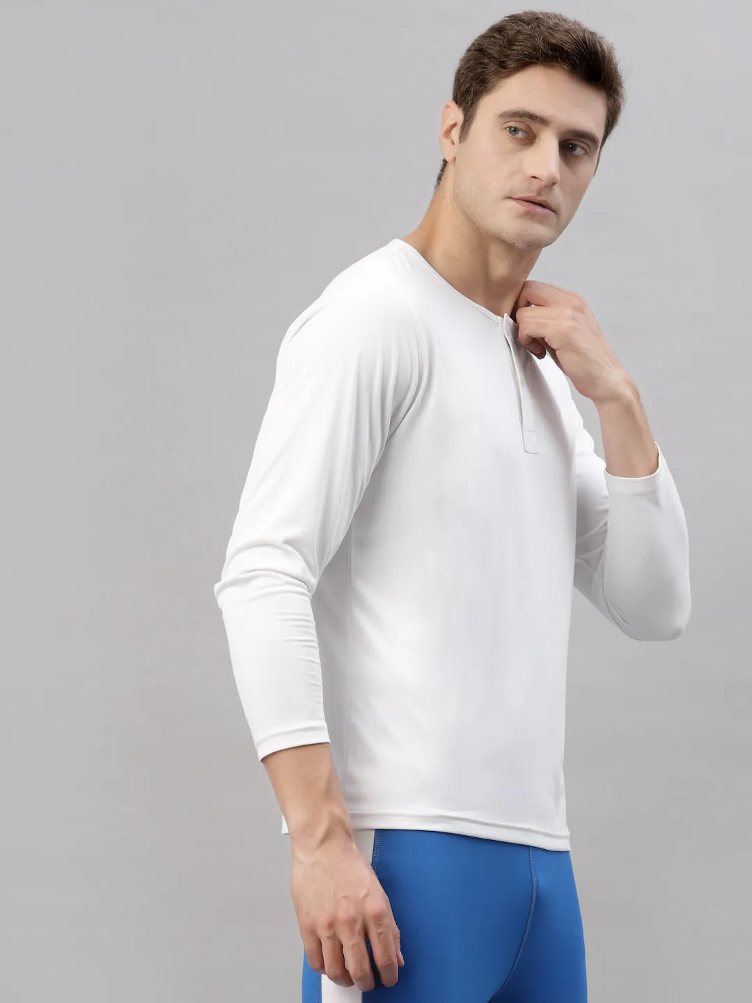 JUMP USA Men White Henley Neck Long Sleeves T-Shirt