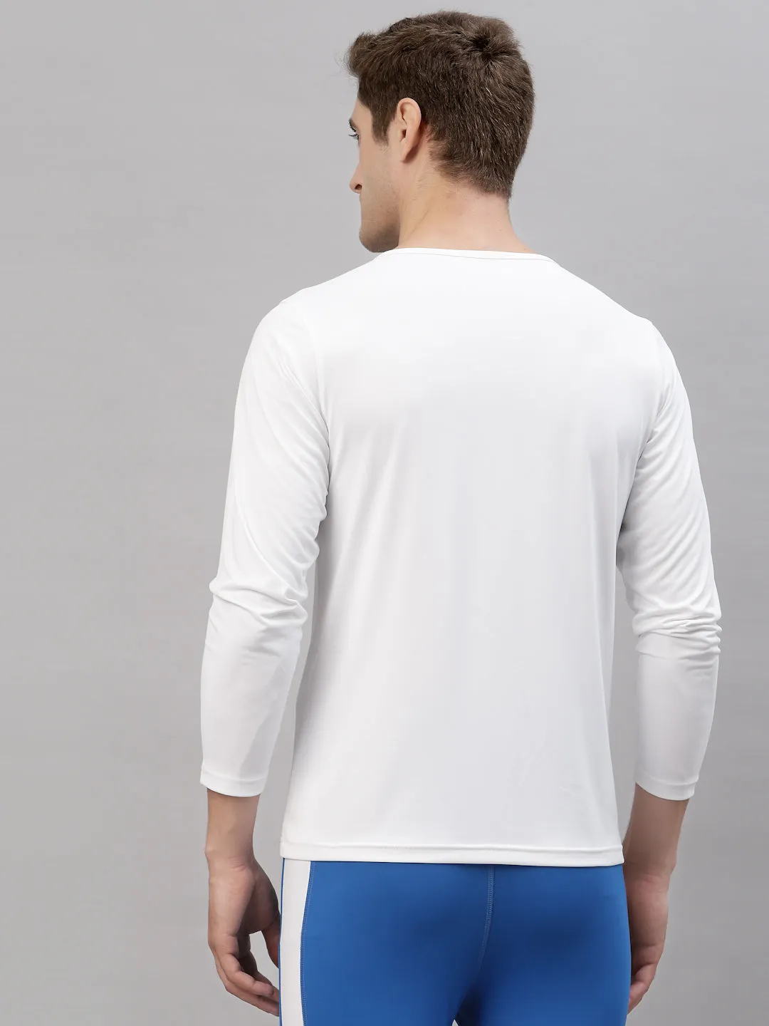 JUMP USA Men White Henley Neck Long Sleeves T-Shirt