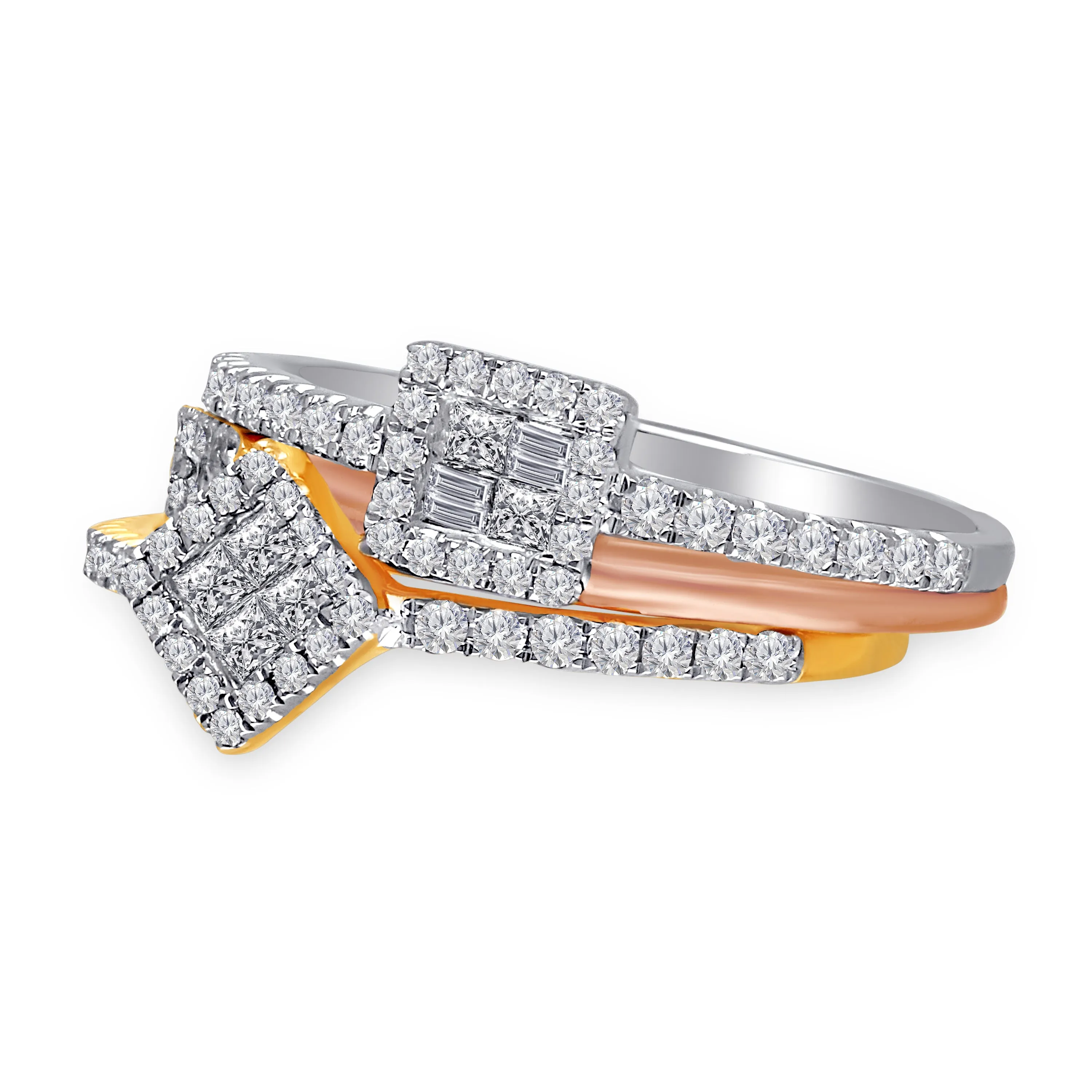 Kallati Legendary 3pc. Stackable Diamond Engagement Rings in 14K Tri Tone Gold