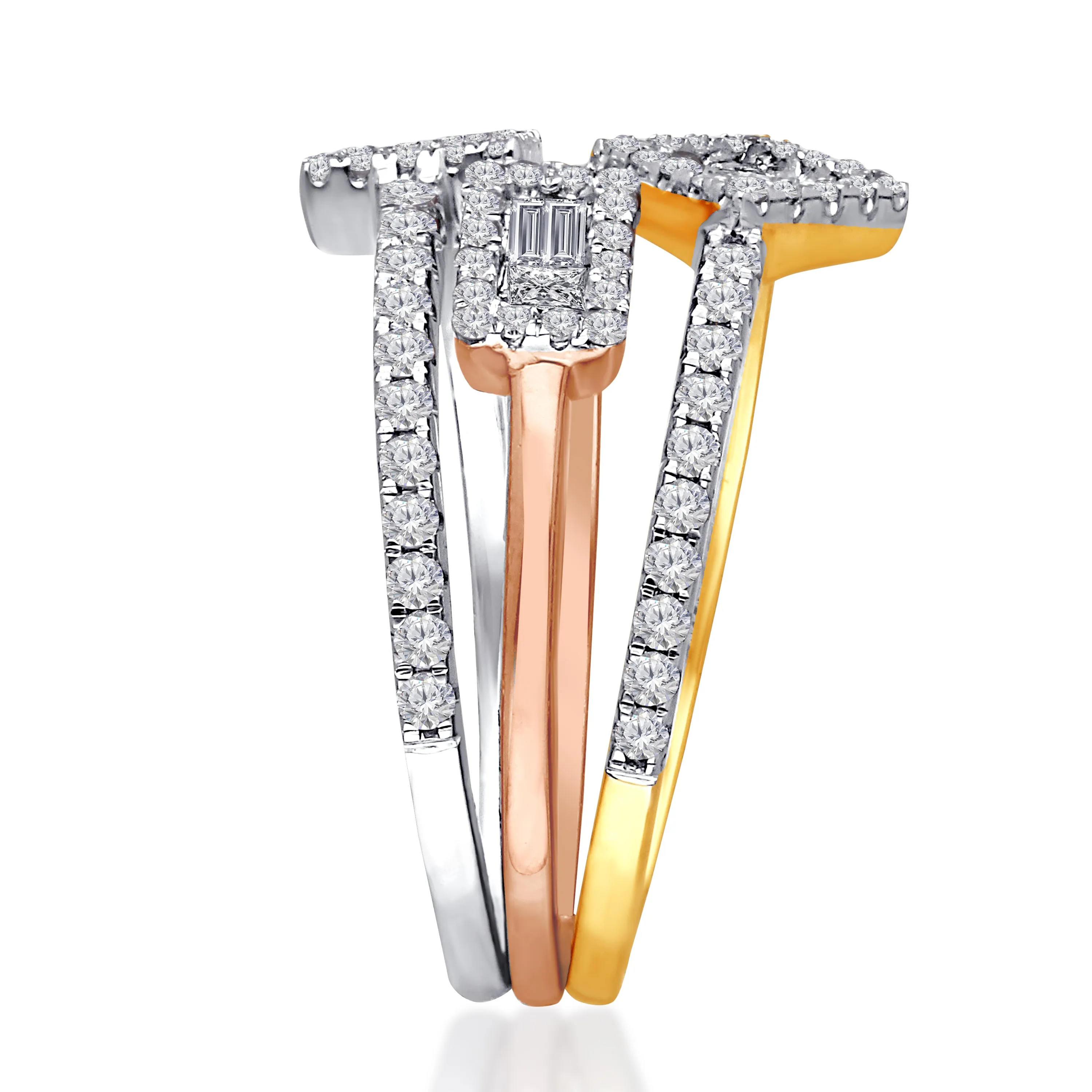 Kallati Legendary 3pc. Stackable Diamond Engagement Rings in 14K Tri Tone Gold