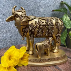 Kamdhenu Cow with Calf Brass Idol -MK001CC