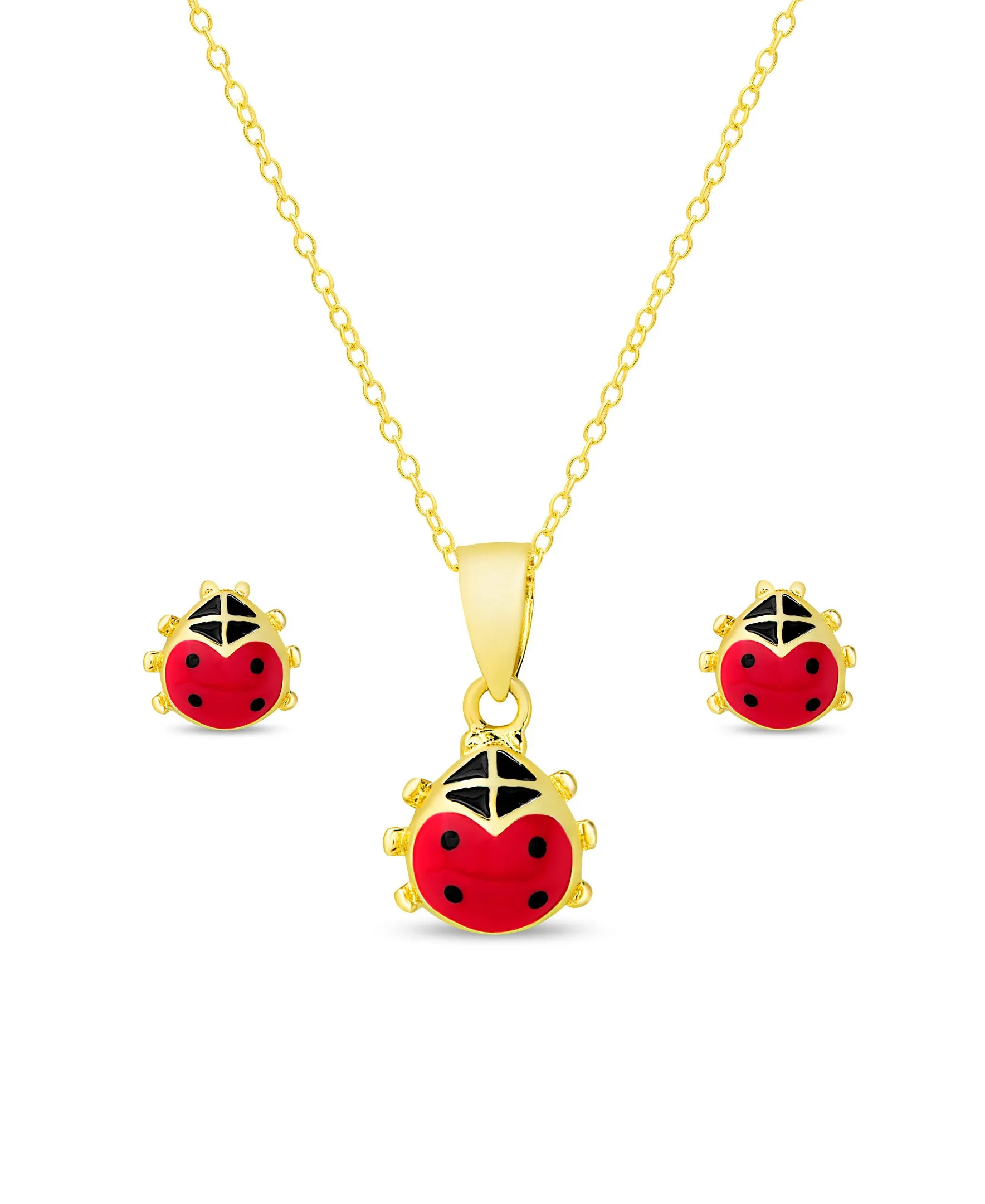 Ladybug Pendant and Stud Earrings Set