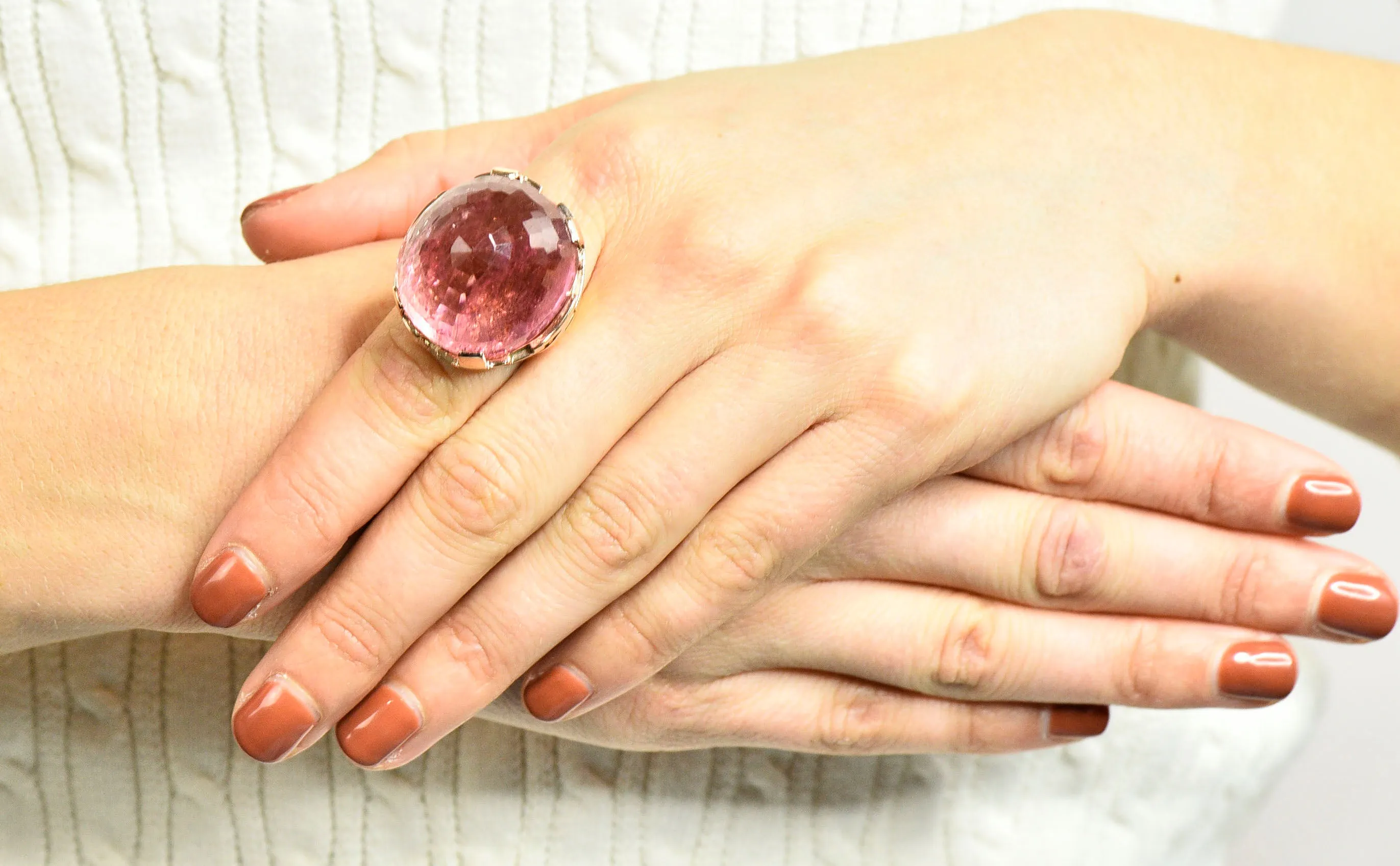 Large SeidenGang Pink Tourmaline 14 Karat Gold Cocktail Ring