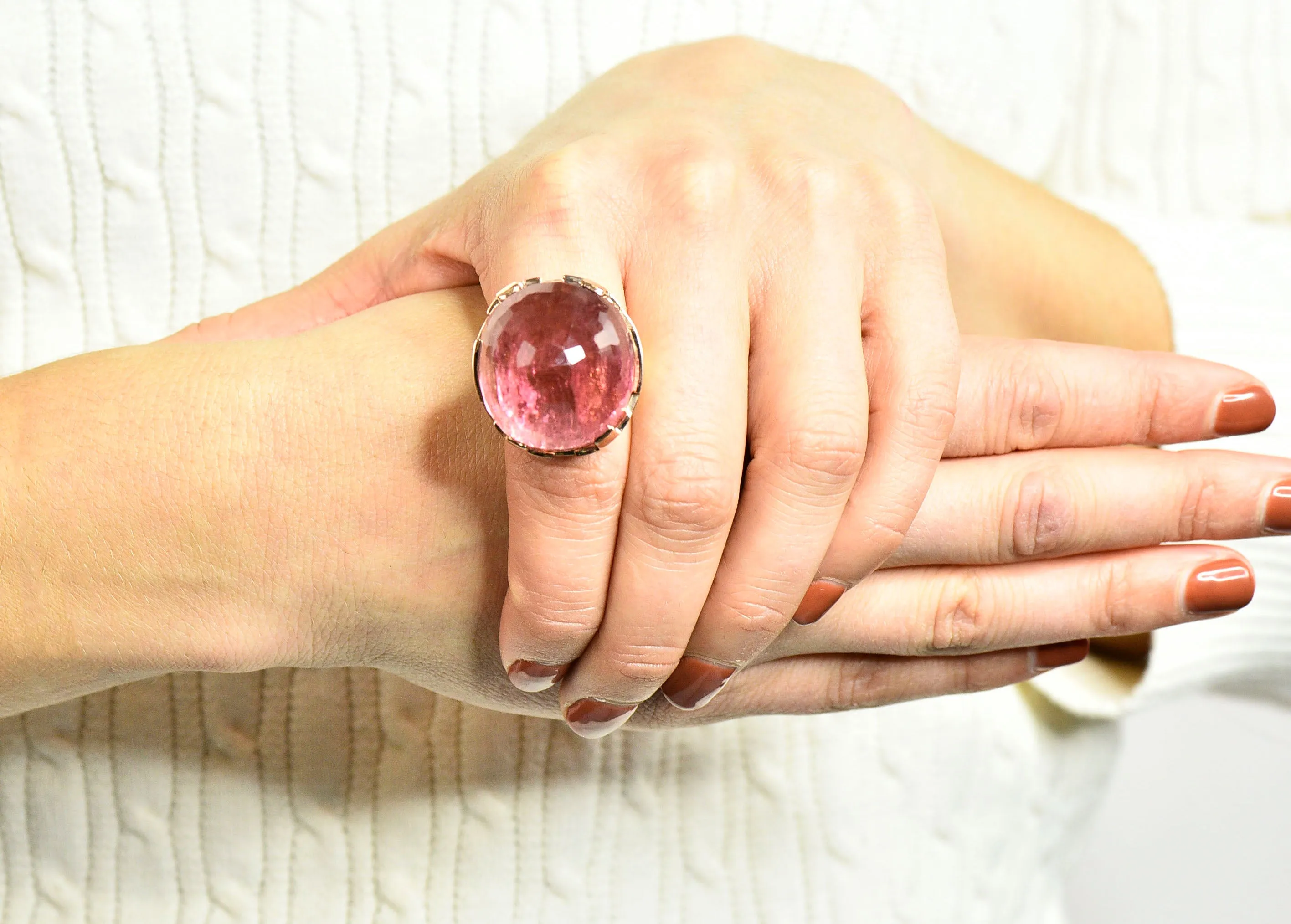 Large SeidenGang Pink Tourmaline 14 Karat Gold Cocktail Ring