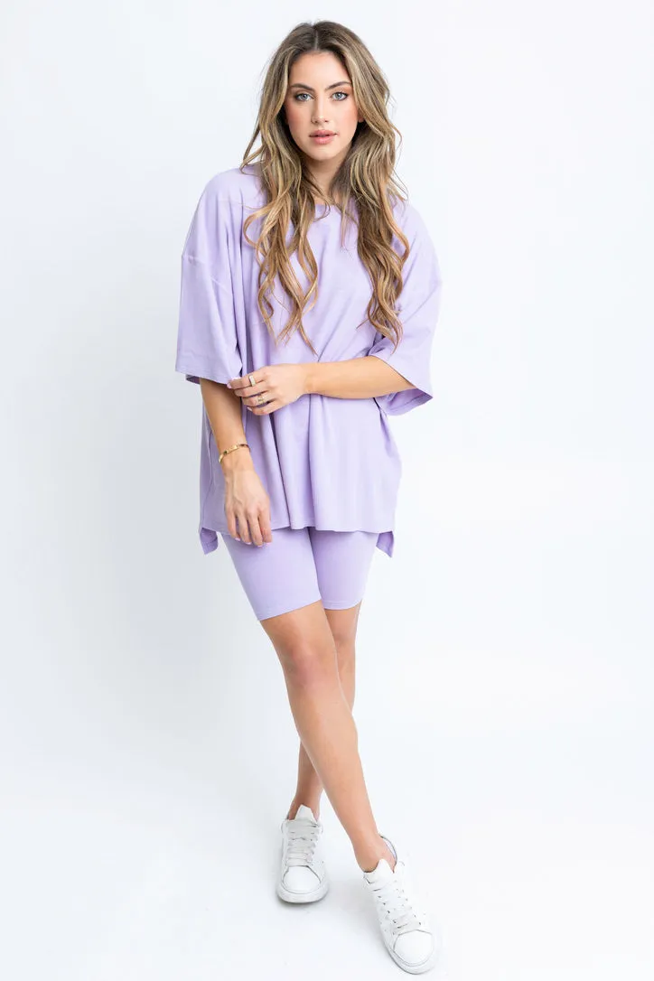 Lavender Ribbed Knit Biker Shorts Set