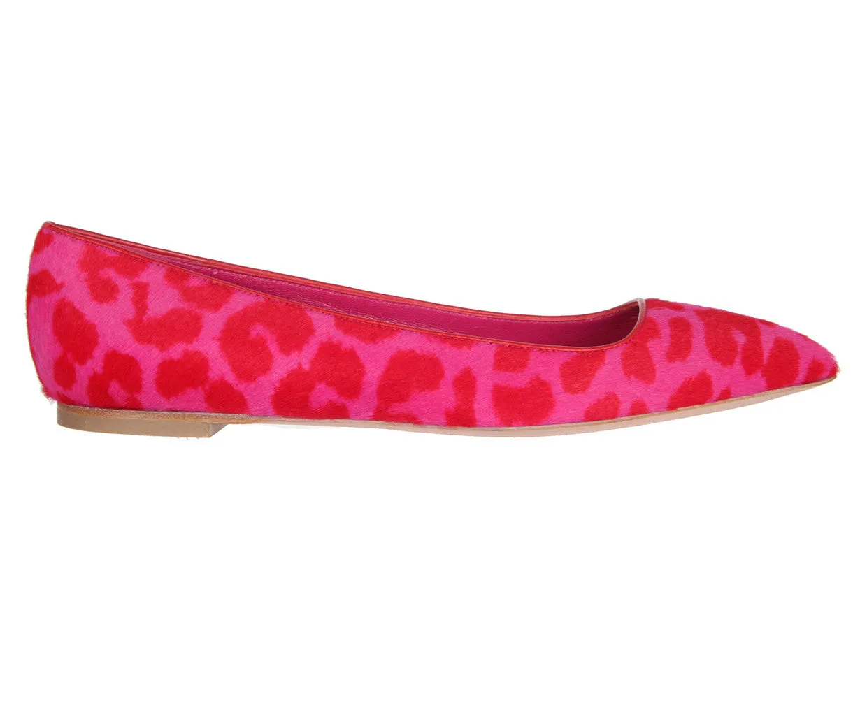 Leopard Pony Flats, Pink/Red