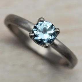 Light Denim Blue Sapphire and Palladium Crown Solitaire