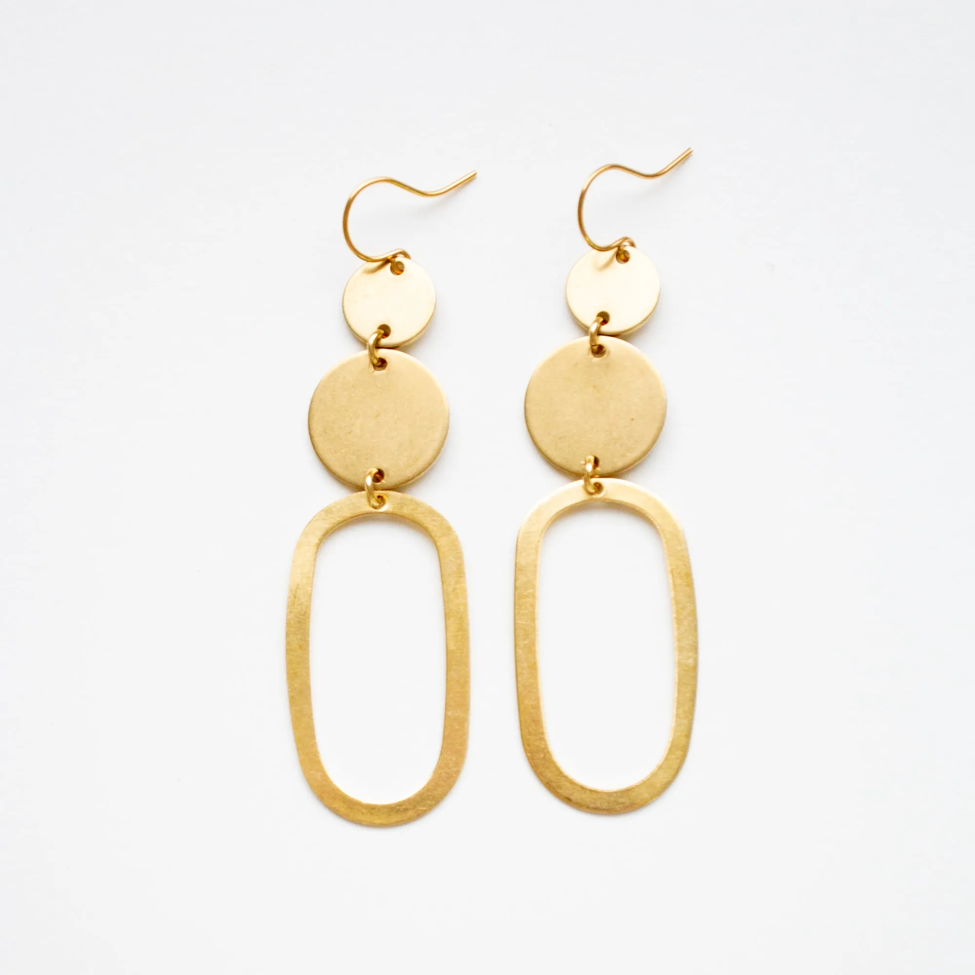 Long Oval Brass Earrings -WS