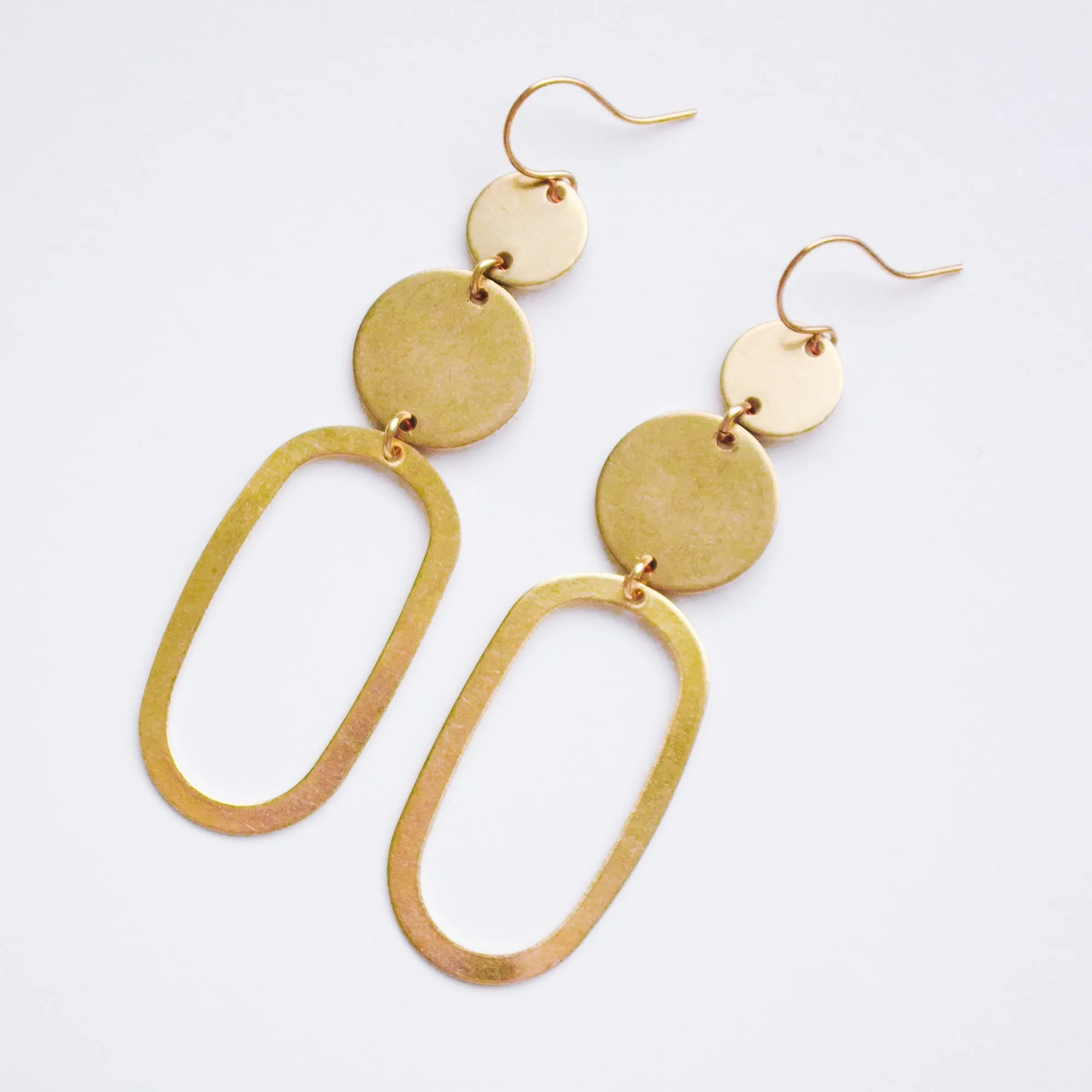 Long Oval Brass Earrings -WS