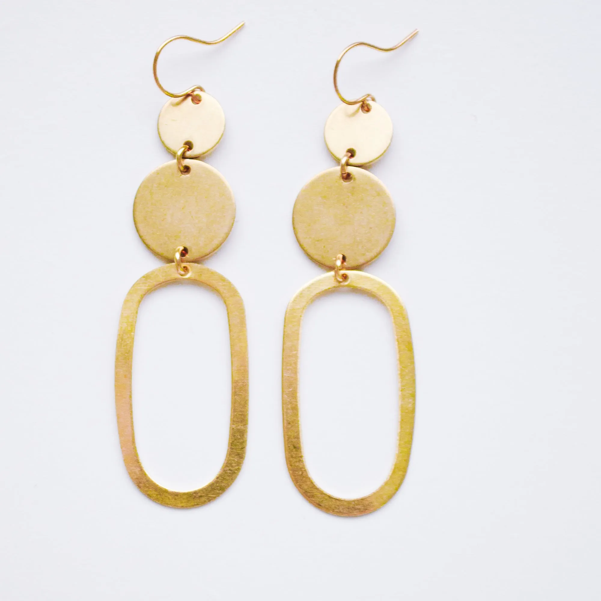 Long Oval Brass Earrings -WS