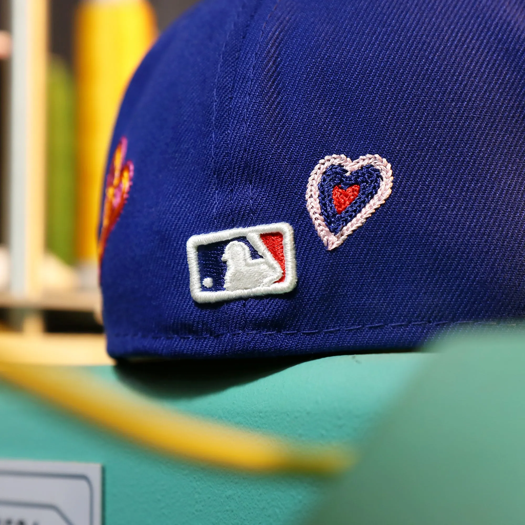 Los Angeles Dodgers All Over Embroidered Chain Stitch Heart Pink Bottom 59Fifty Fitted Cap | Royal Blue 59Fifty Cap