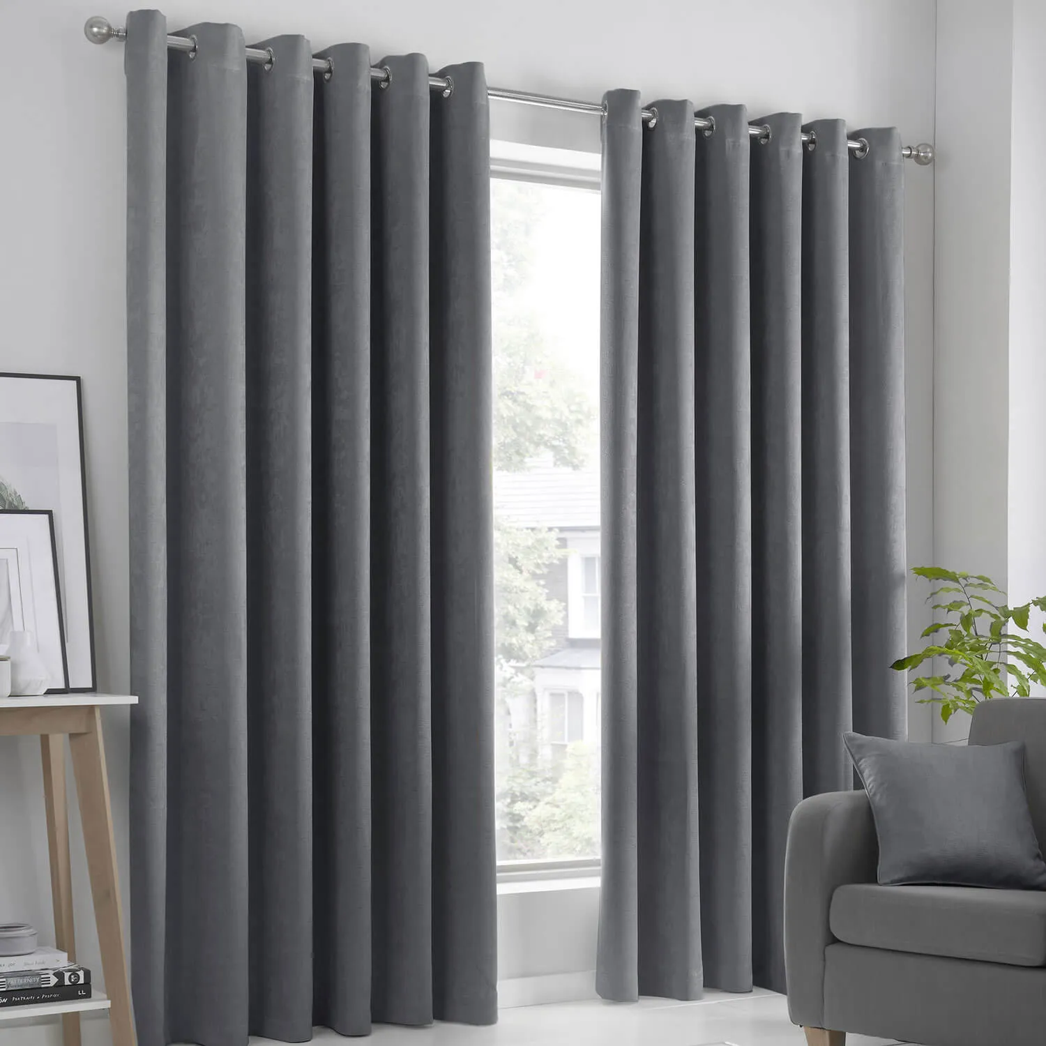 Luna Dim Out Eyelet Curtains - Grey - 90x90