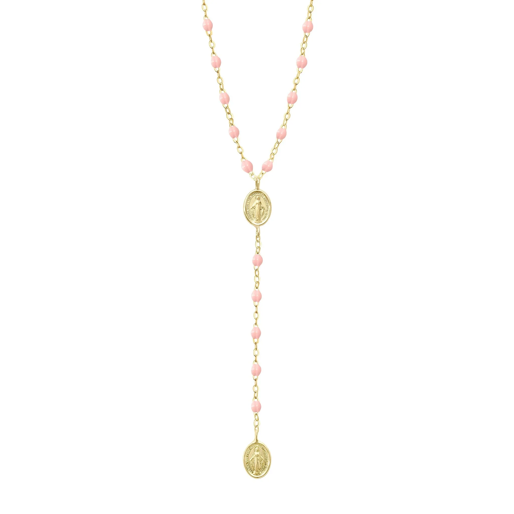 Madone Charm Classic Gigi Baby Pink rosary, Yellow Gold, 16.5