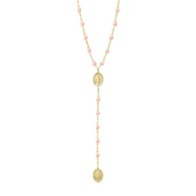 Madone Charm Classic Gigi Baby Pink rosary, Yellow Gold, 16.5