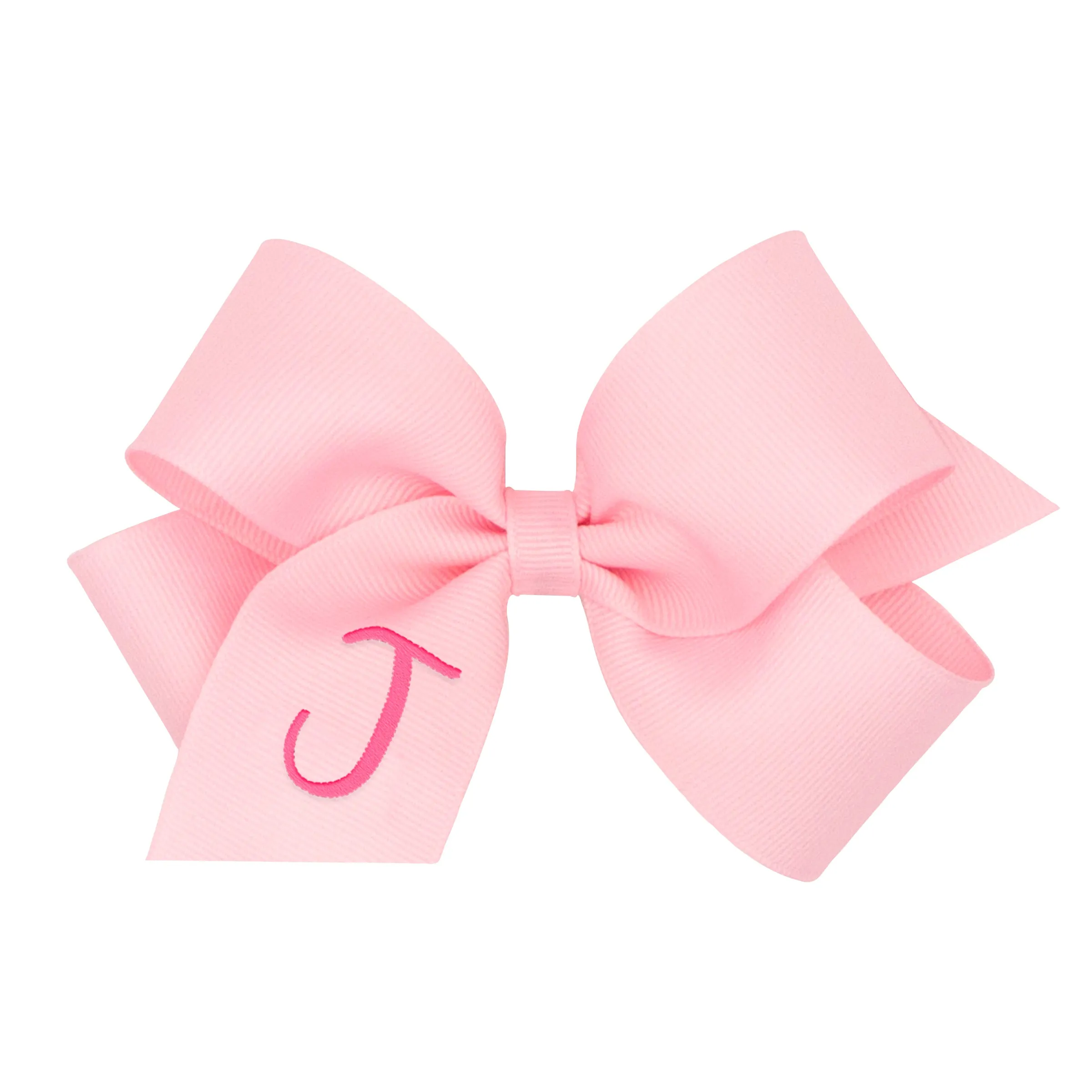 Medium Monogrammed Grosgrain Hair Bow - Light Pink with Hot Pink Initial