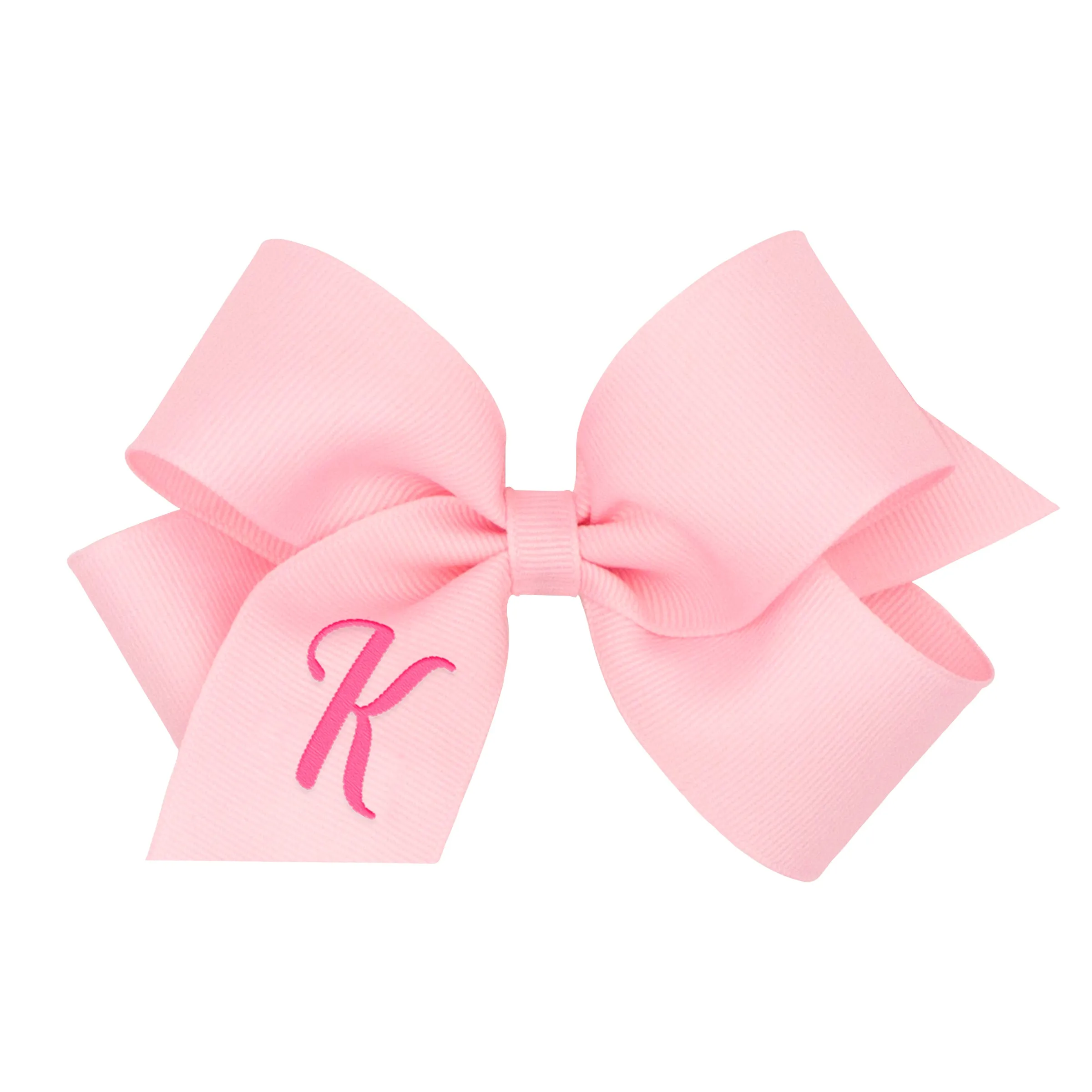 Medium Monogrammed Grosgrain Hair Bow - Light Pink with Hot Pink Initial