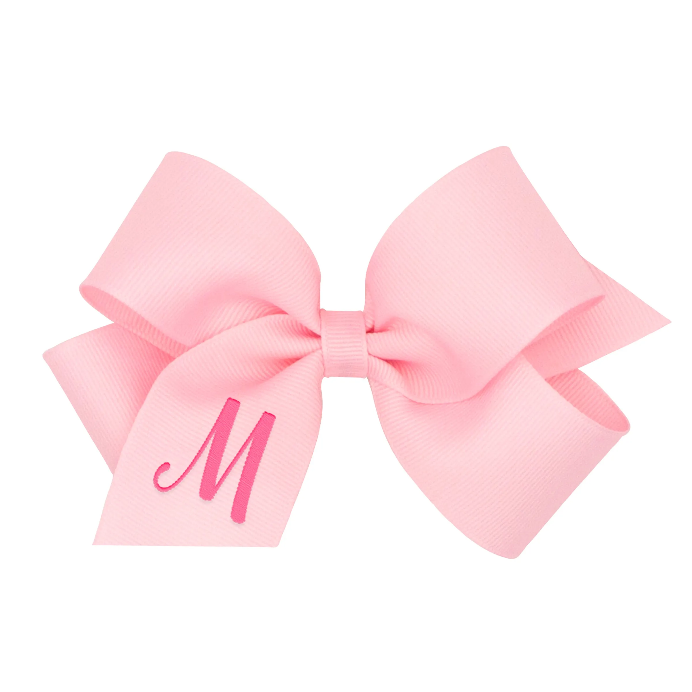 Medium Monogrammed Grosgrain Hair Bow - Light Pink with Hot Pink Initial