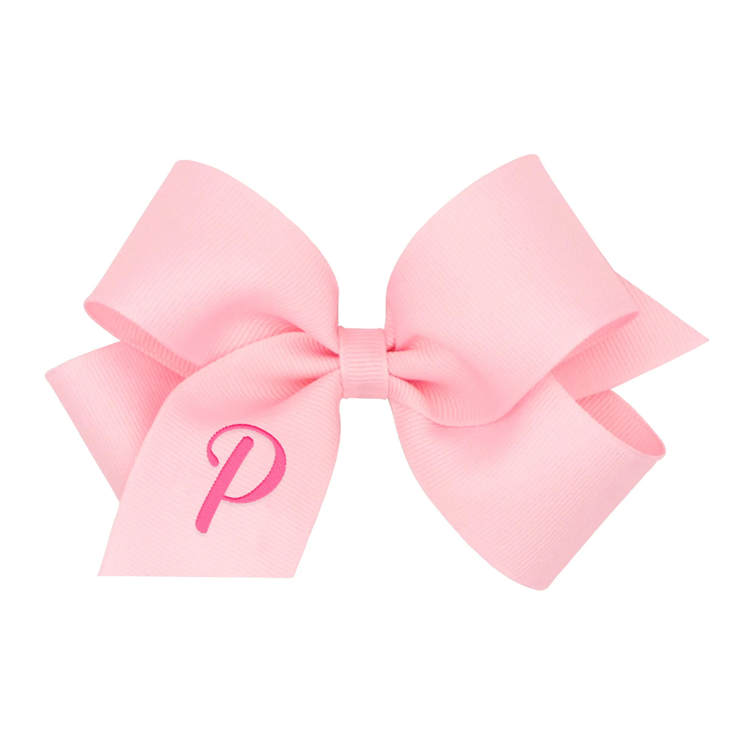 Medium Monogrammed Grosgrain Hair Bow - Light Pink with Hot Pink Initial