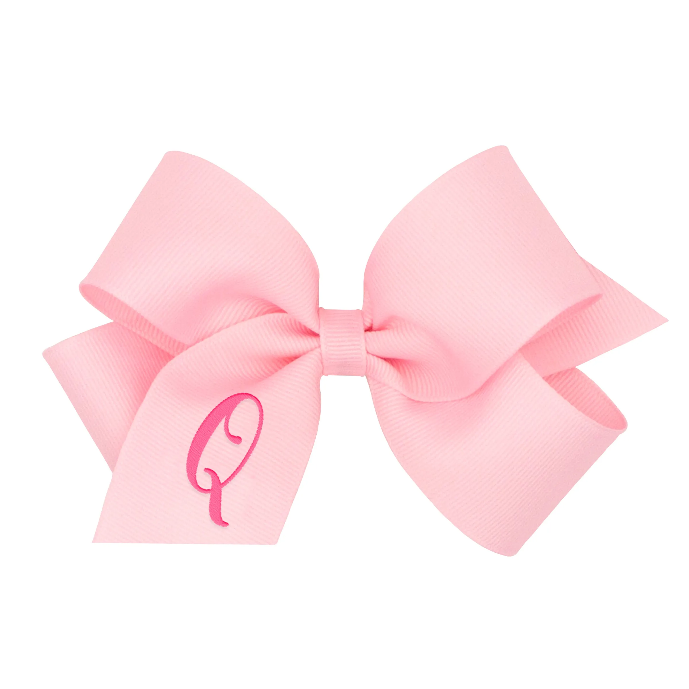 Medium Monogrammed Grosgrain Hair Bow - Light Pink with Hot Pink Initial