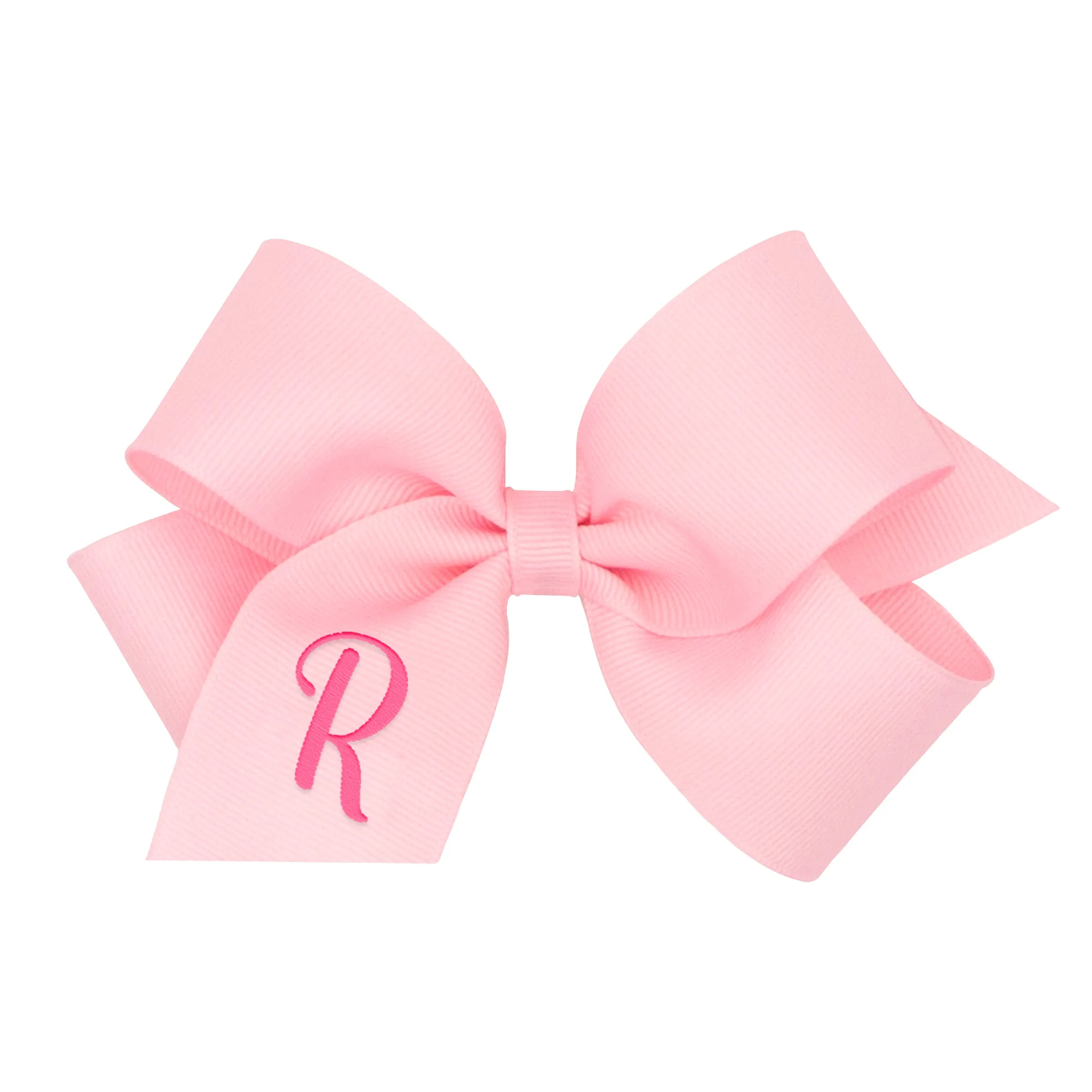 Medium Monogrammed Grosgrain Hair Bow - Light Pink with Hot Pink Initial