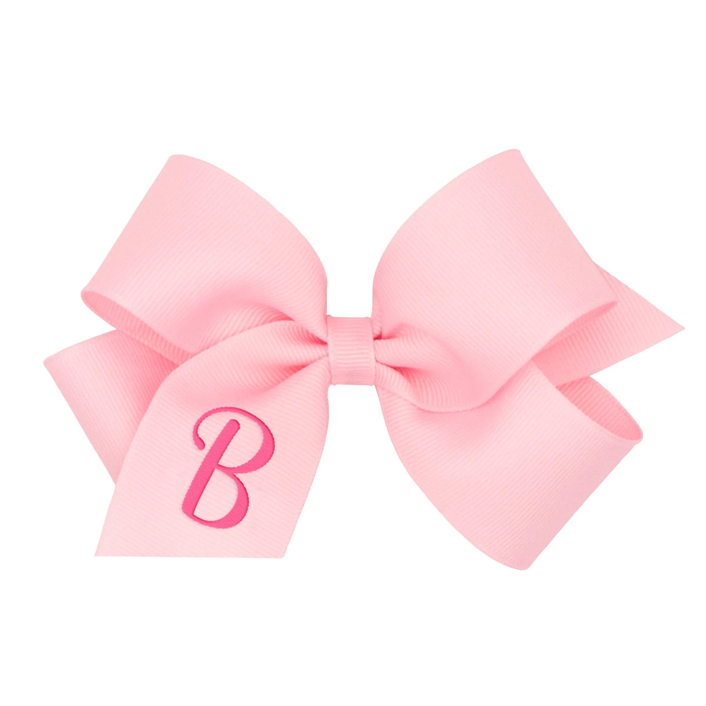 Medium Monogrammed Grosgrain Hair Bow - Light Pink with Hot Pink Initial