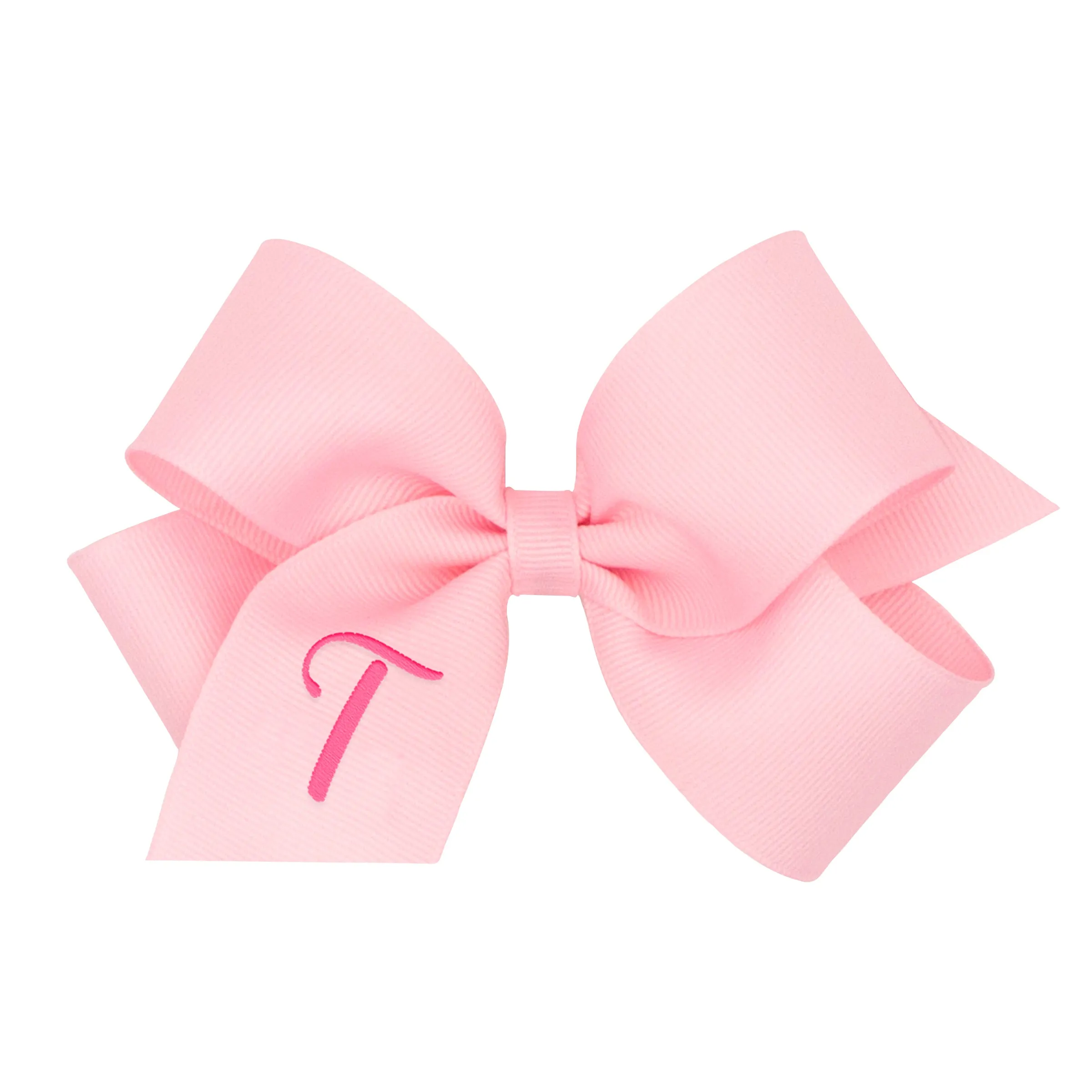 Medium Monogrammed Grosgrain Hair Bow - Light Pink with Hot Pink Initial