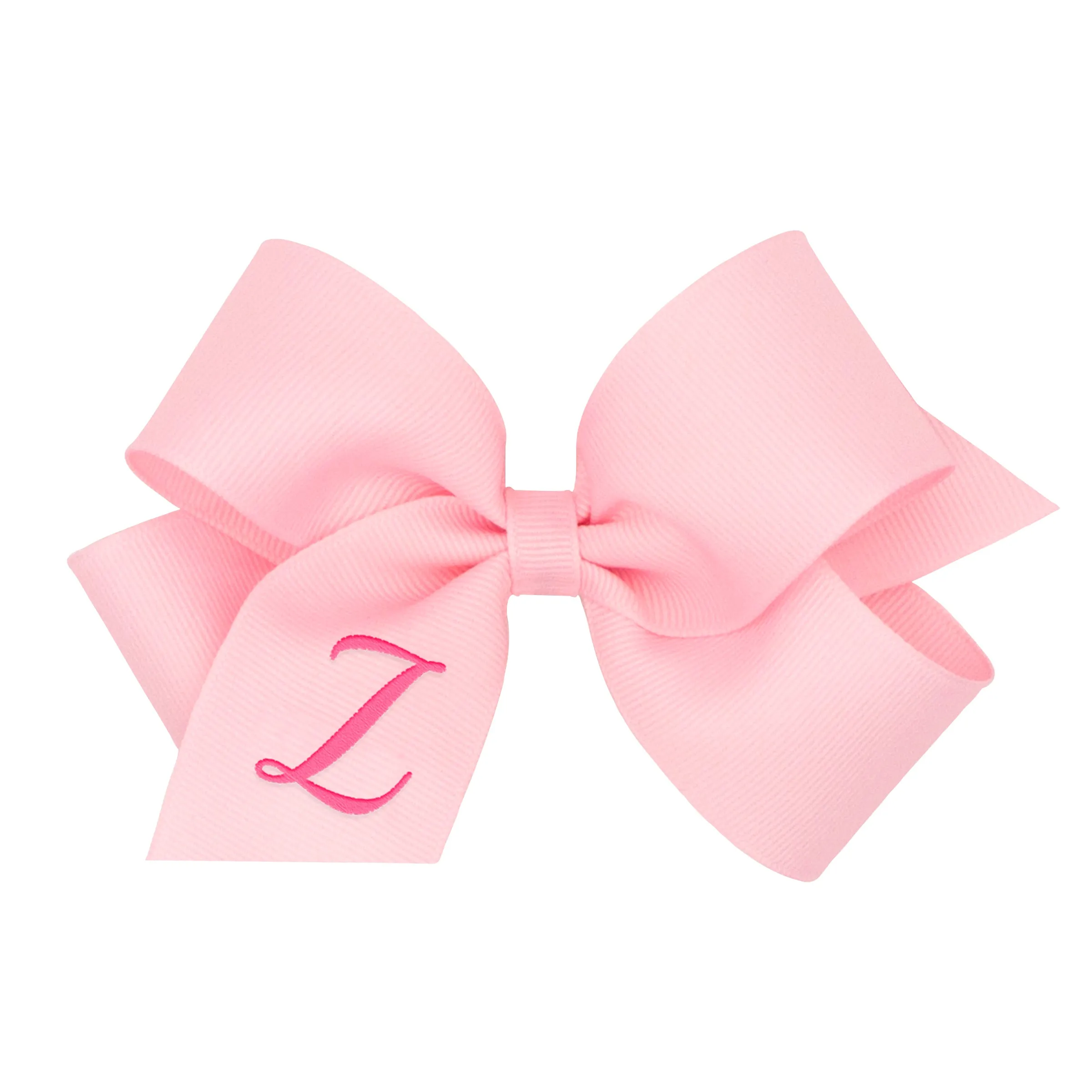 Medium Monogrammed Grosgrain Hair Bow - Light Pink with Hot Pink Initial