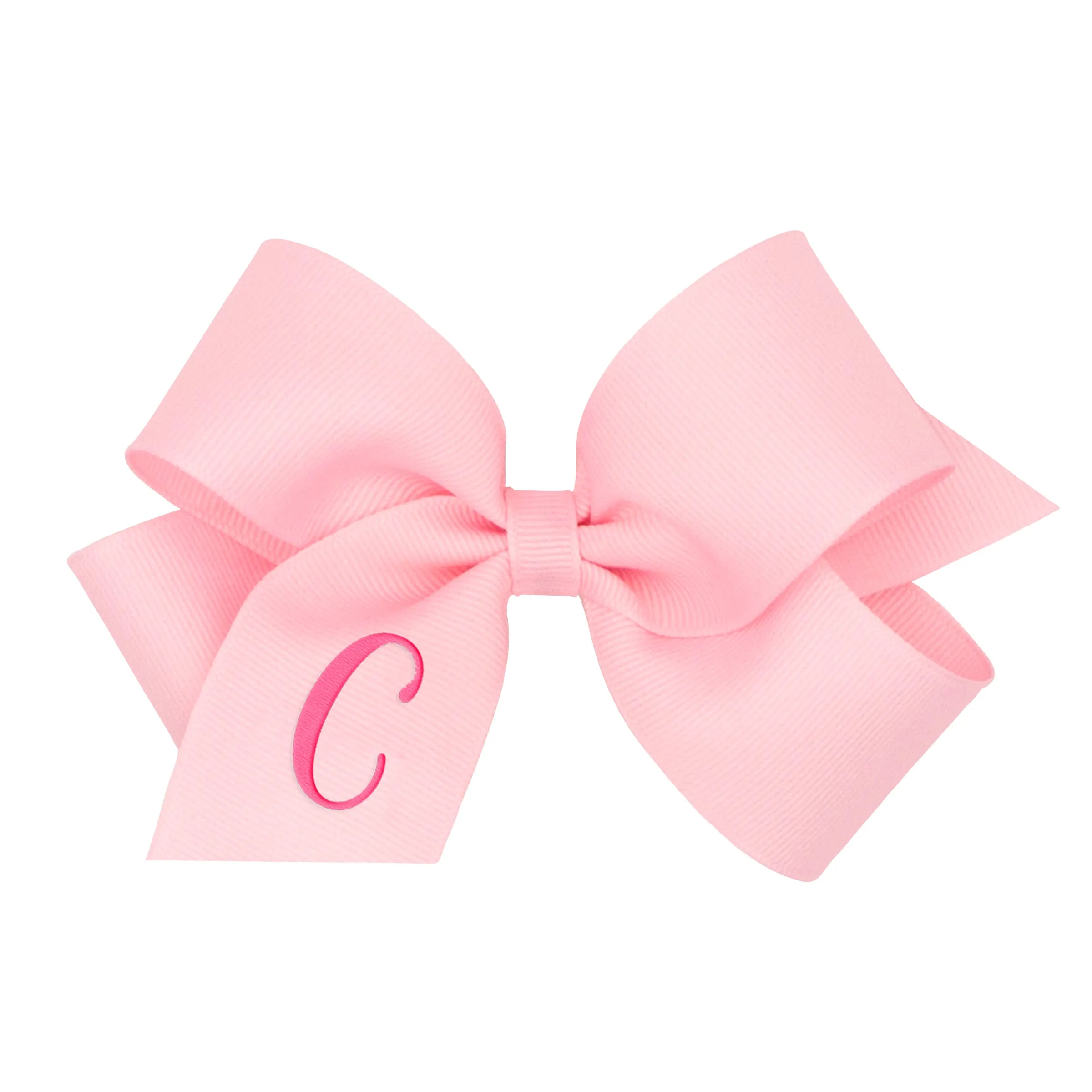 Medium Monogrammed Grosgrain Hair Bow - Light Pink with Hot Pink Initial