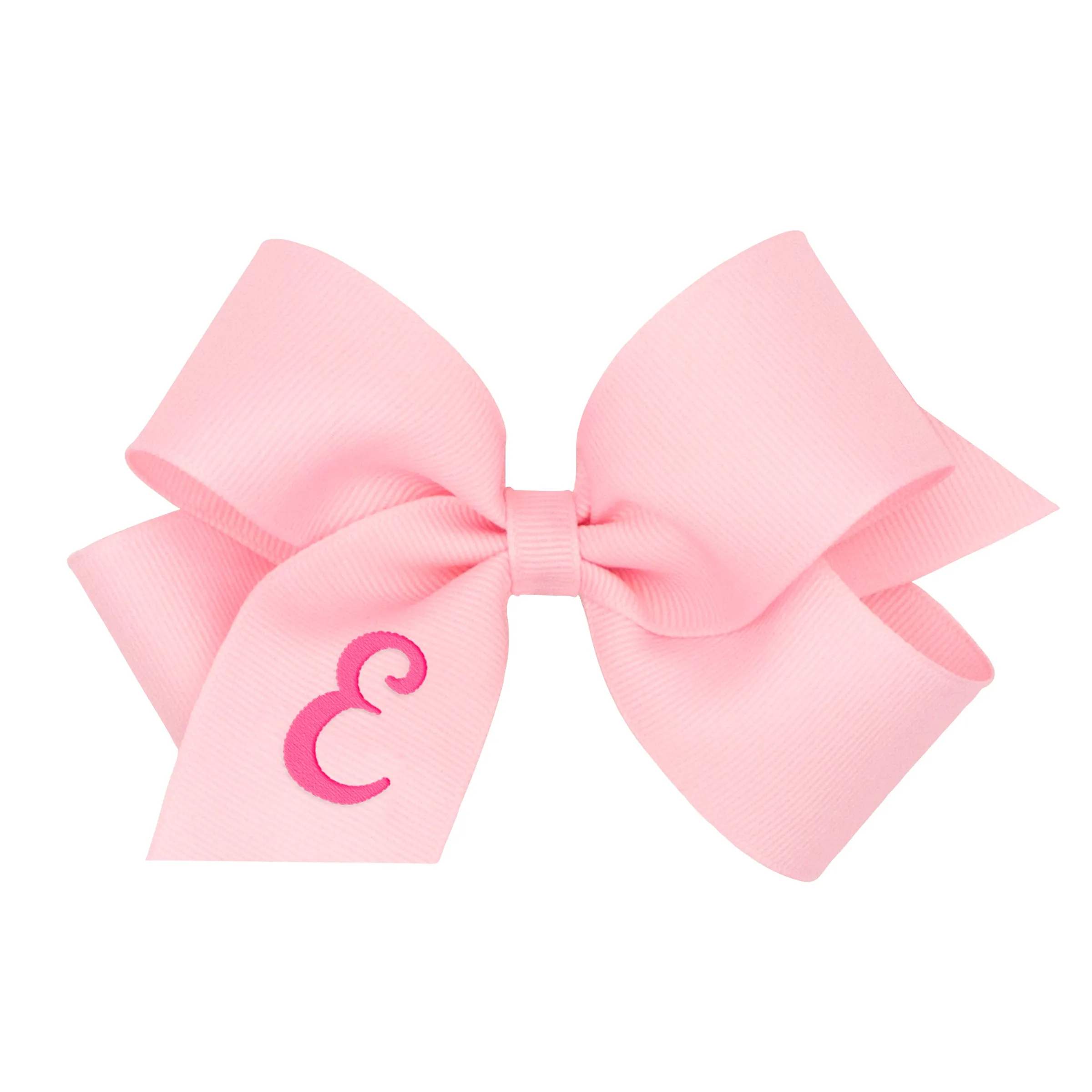 Medium Monogrammed Grosgrain Hair Bow - Light Pink with Hot Pink Initial