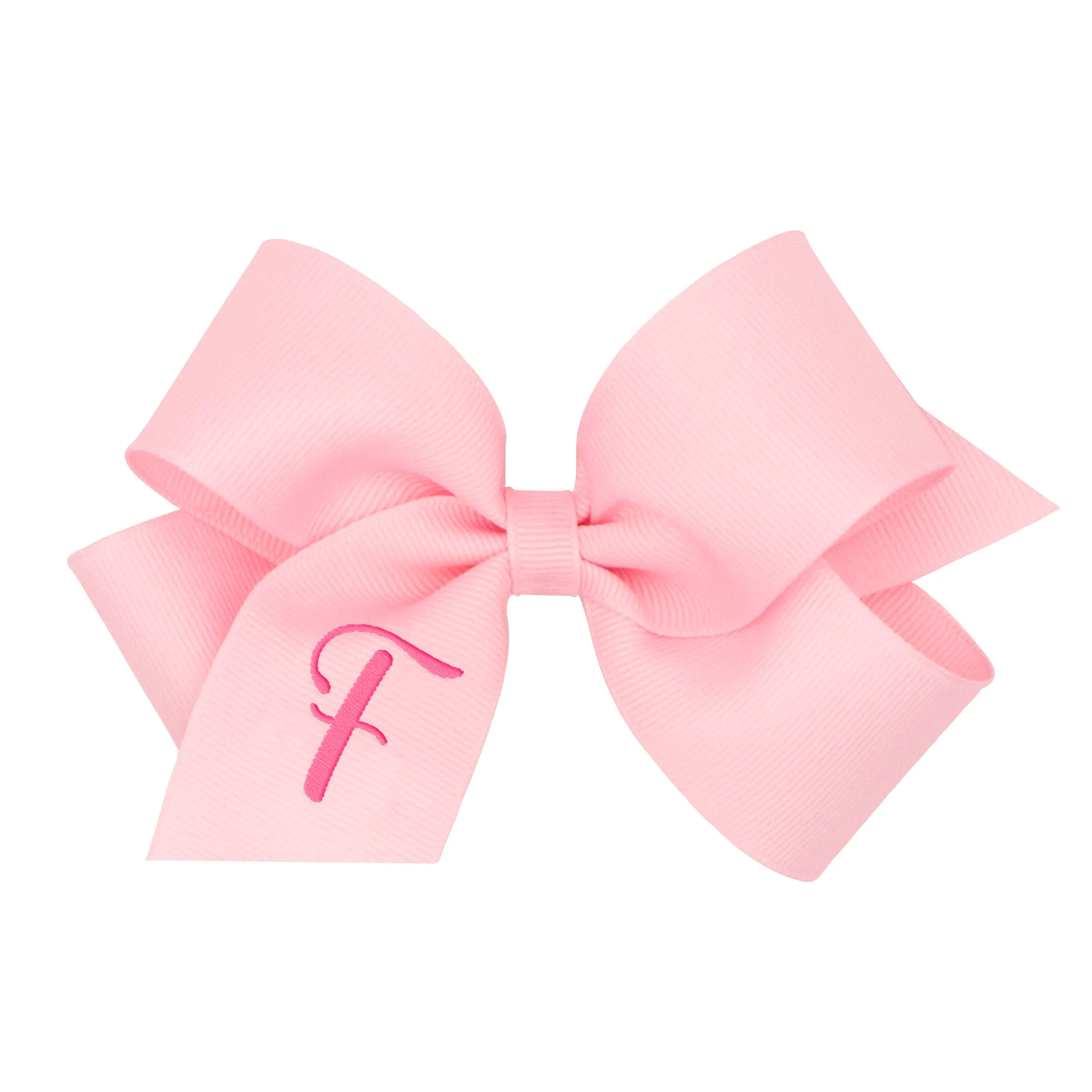 Medium Monogrammed Grosgrain Hair Bow - Light Pink with Hot Pink Initial